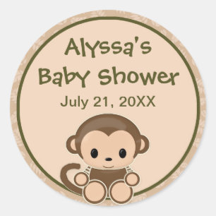 Monkey Baby Shower blank label/seal Nali NJM#04A Classic Round Sticker