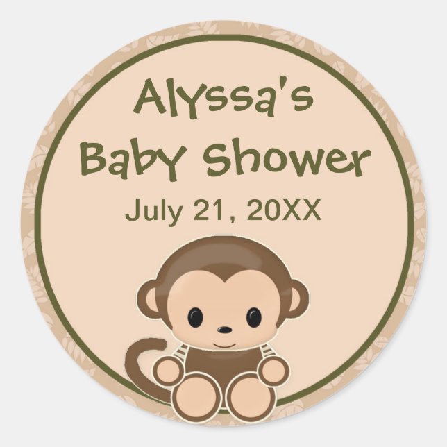 Monkey Baby Shower blank label/seal Nali NJM#04A Classic Round Sticker (Front)