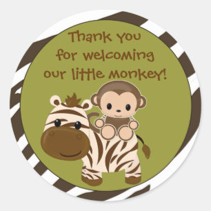 MONKEY Baby Shower blank label/seal Nali NJM#06A Classic Round Sticker