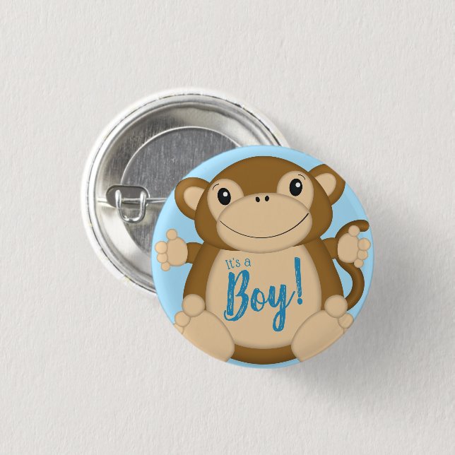 Monkey Baby Shower Blue 3 Cm Round Badge (Front & Back)