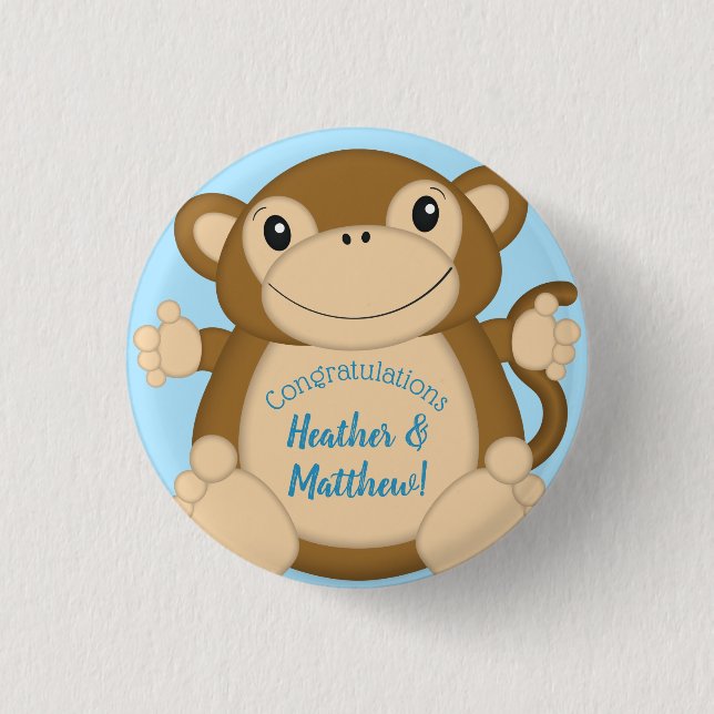 Monkey Baby Shower Blue 3 Cm Round Badge (Front)