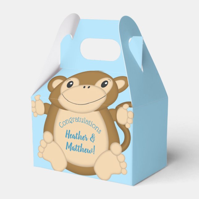 Monkey Baby Shower Blue Favour Box (Front Side)