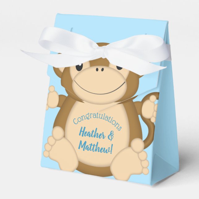 Monkey Baby Shower Blue Favour Box (Front Side)
