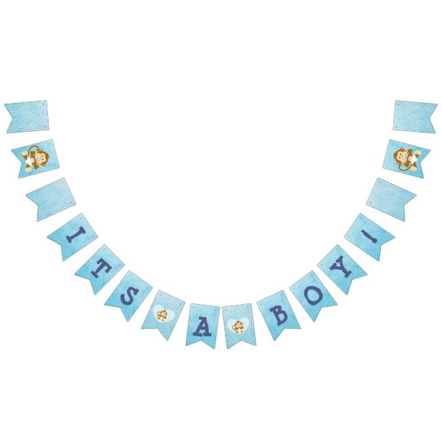 Monkey Baby Shower Blue Flag Banner (All)