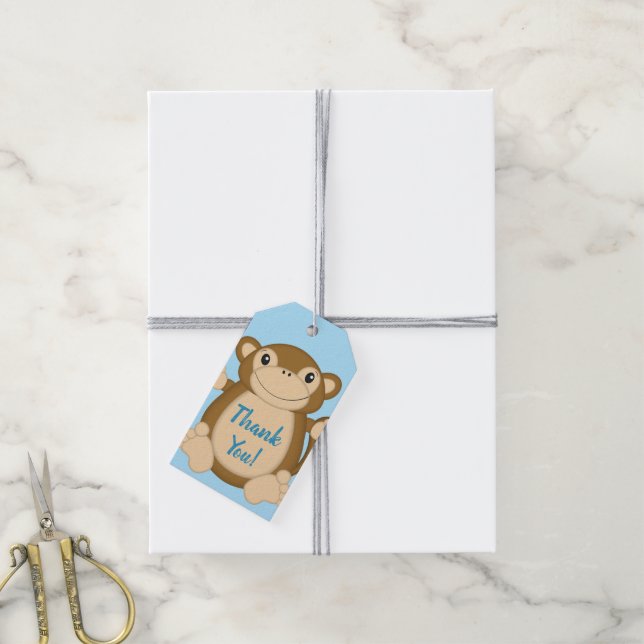 Monkey Baby Shower Blue Gift Tags (With Twine)