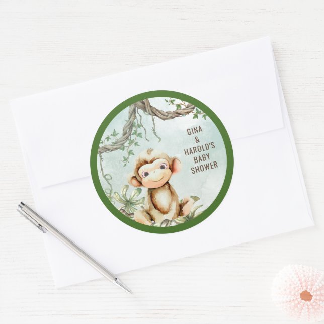 Monkey Baby Shower Classic Round Sticker (Envelope)