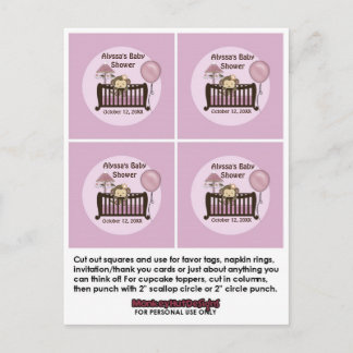 MONKEY Baby Shower Crib Cupcake Toppers CJ-O #2 Invitation Postcard