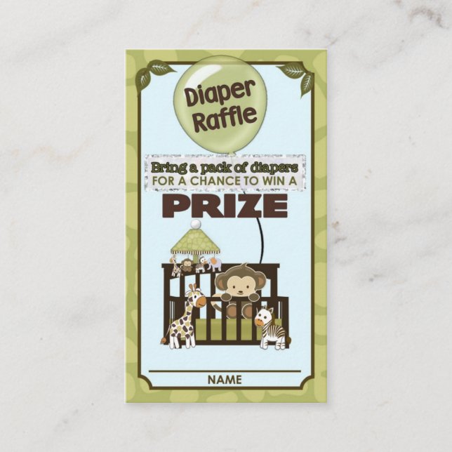 Monkey Baby Shower DIAPER RAFFLE TICKETS CA-Blue Enclosure Card (Front)