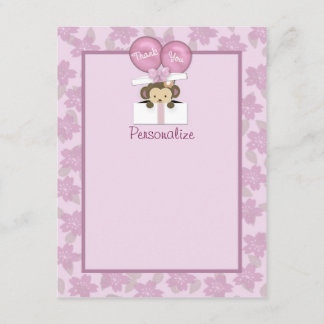 Monkey Baby Shower FLAT#2 Thank You ORCHID Card