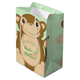 Monkey Baby Shower Green Medium Gift Bag