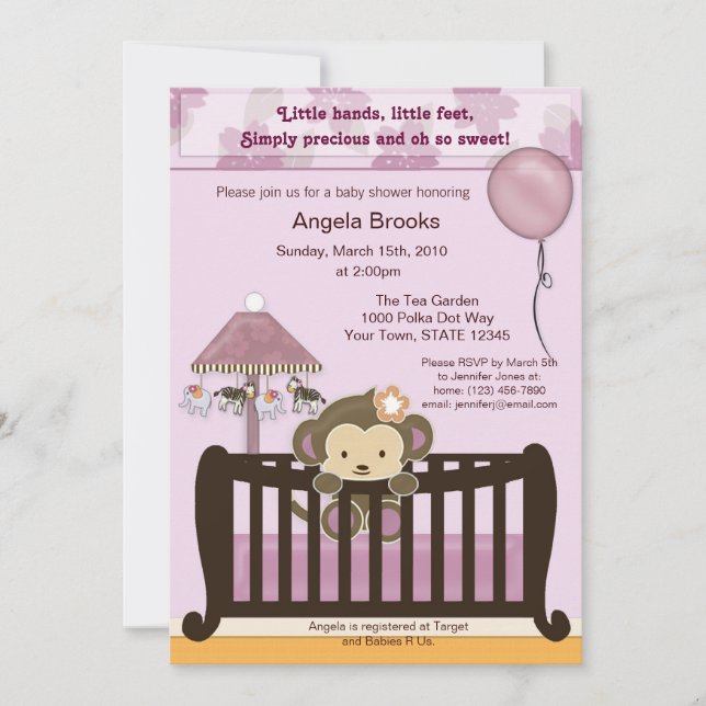 Monkey Baby Shower Invitation CJ ORCHID (Front)