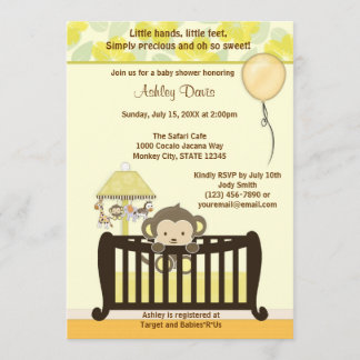 Monkey Baby Shower Invitation Crib YELLOW CJ-Y