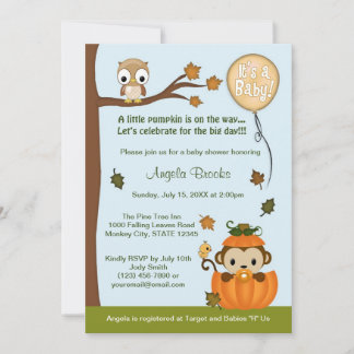 MONKEY Baby Shower Invitation Fall Pumpkin NEUTRAL