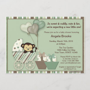 Monkey Baby Shower Invitation GREEN Carriage MPP