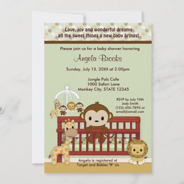 MONKEY Baby Shower Invitation Jungle Pals JPN-M (Front)
