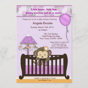 Monkey Baby Shower Invitation Lavender CJL