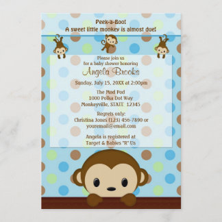 MONKEY Baby Shower invitation Polka Dot BLUE GREEN