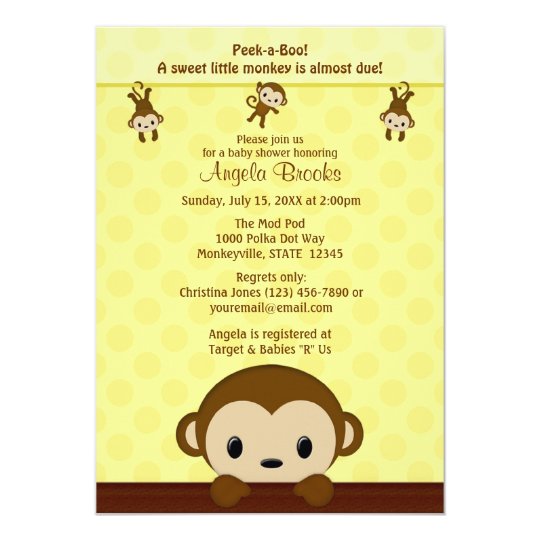 MONKEY Baby Shower invitation Polka Dot YELLOW MPP
