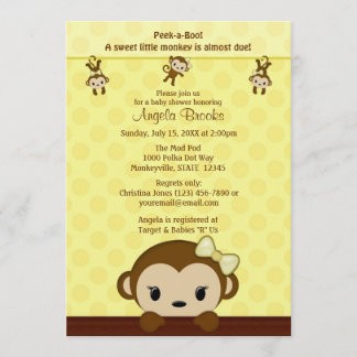 MONKEY Baby Shower invitation Polka YELLOW GIRL