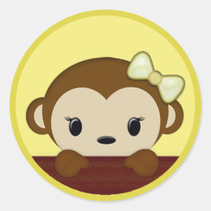 MONKEY Baby Shower invitation Polka YELLOW GIRL Classic Round Sticker