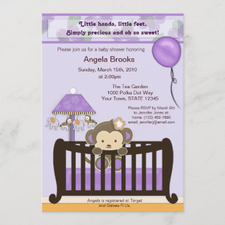 Monkey Baby Shower Invitation Purple