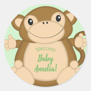 Monkey Baby Shower Jungle Classic Round Sticker