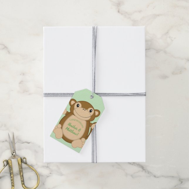 Monkey Baby Shower Jungle Gift Tags (With Twine)
