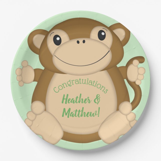 Monkey Baby Shower Jungle Paper Plate (Front)