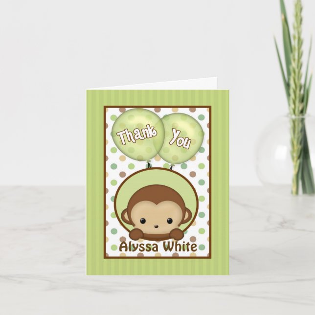 Monkey Baby Shower MPPv4 green Thank You Note Card (Front)