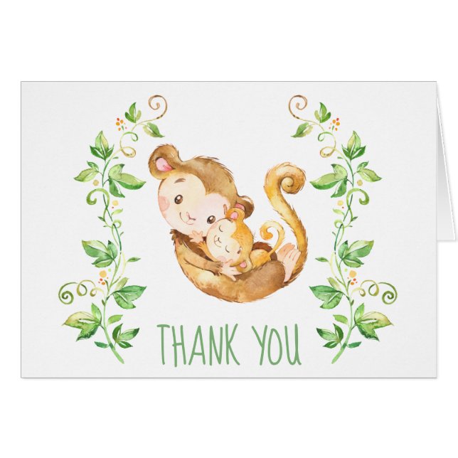 Monkey Baby Shower Party Thank You Note Card (Front Horizontal)