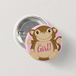 Monkey Baby Shower Pink 3 Cm Round Badge