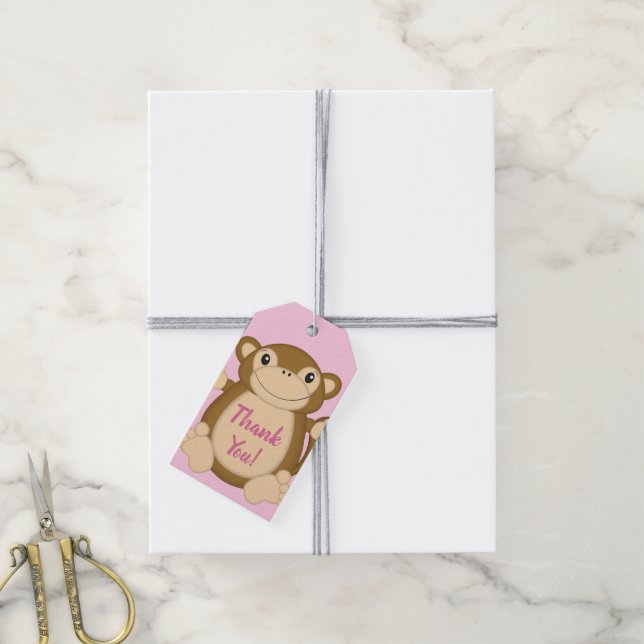 Monkey Baby Shower Pink Gift Tags (With Twine)