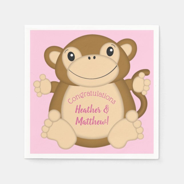 Monkey Baby Shower Pink Napkin (Front)