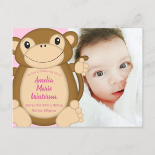 Monkey Baby Shower Pink Postcard