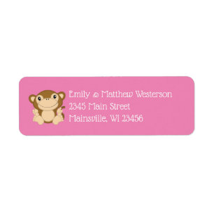 Monkey Baby Shower Pink Return Address Label