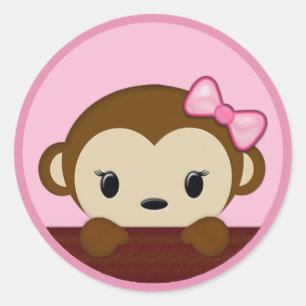 MONKEY Baby Shower Polka Dot PINK GIRL Seal