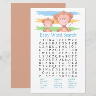 Monkey Baby Shower Word Search Game