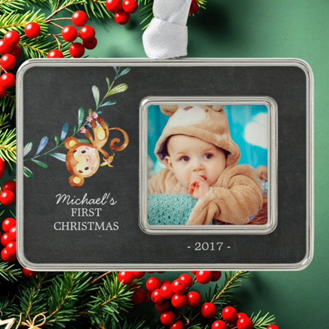Monkey Baby's First Christmas Photo Ornament (Creator Uploaded)