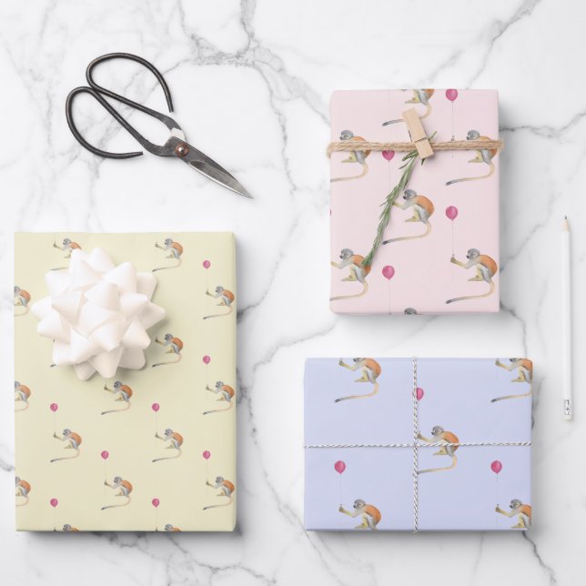 Monkey balloon Party Cadeaupapier Vellen Set Wrapping Paper Sheet (Front)