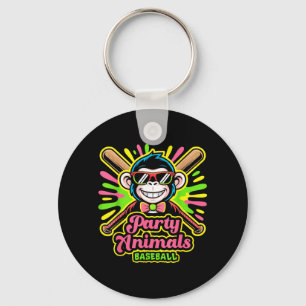 Monkey Banana Baseball Funny Vintage Baseball Team Key Ring