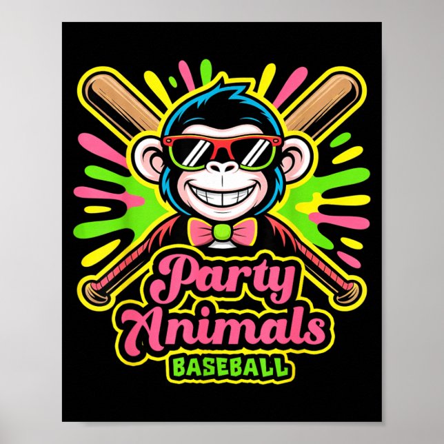 Monkey Banana Baseball Funny Vintage Baseball Team Poster (Front)