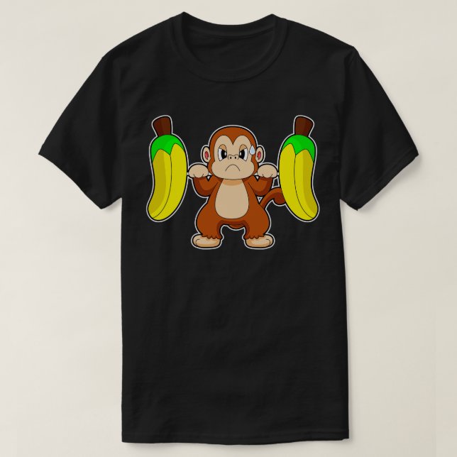 Monkey Banana Bodybuilding Dumbbell T-Shirt (Design Front)