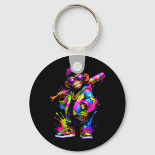 Monkey Baseball Drip Funny Animal Party Sport Cool Key Ring