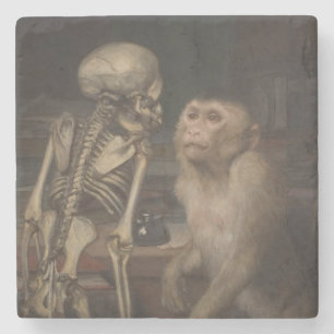 Monkey Before a Skeleton (by Gabriel von Max) Stone Coaster