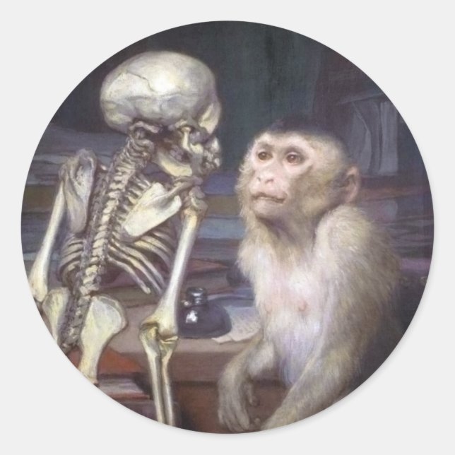 Monkey Before Skeleton Classic Round Sticker (Front)