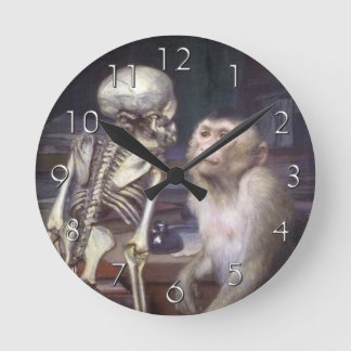 Monkey Before Skeleton Round Clock