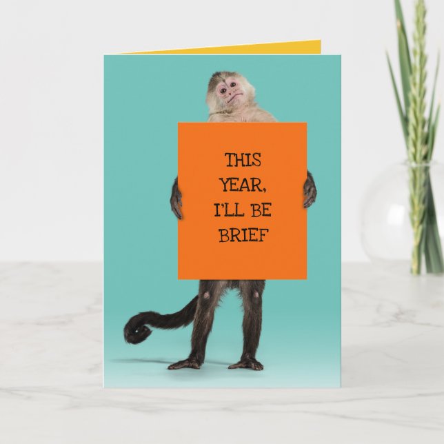 Monkey Being Brief In His Briefs Funny Birthday Card (Front)