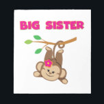 Monkey Big Sister Notepad<br><div class="desc">A cute monkey with a pink flower swings by her tail from a branch and pink text reads "Big Sister" on big sister T-shirts,  key chains,  cards,  stickers,  tote bags,  magnets,  mousepads,  pillows,  and other big sister apparel and gifts!</div>