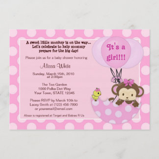 Monkey Birdie Umbrella Baby Shower Invitation