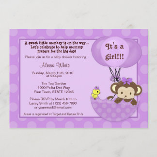 Monkey Birdie Umbrella Baby Shower Invitation